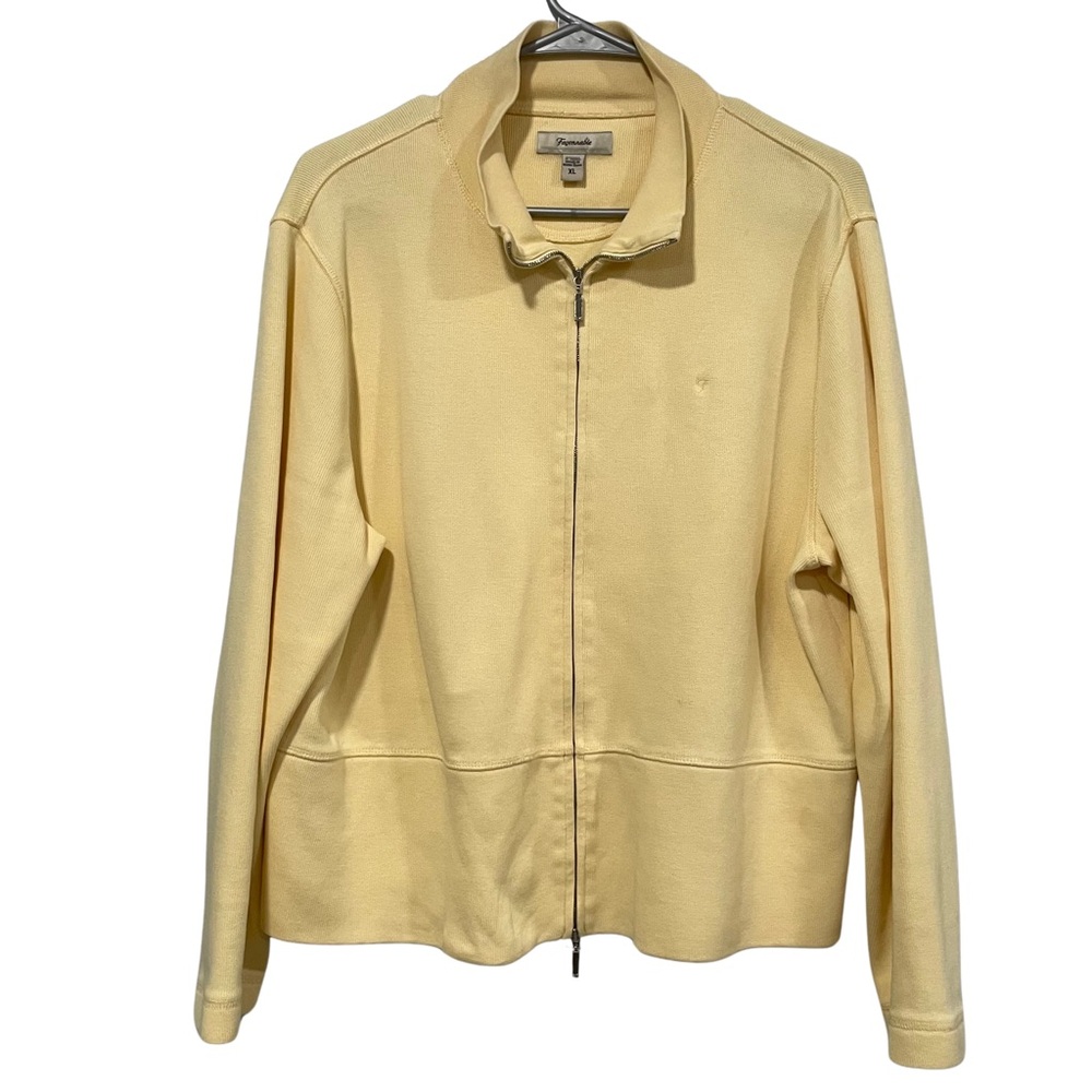 Faconnable Zip-Up Sweater butter yellow knit jacket Size XL